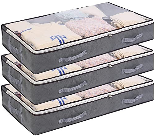 Yopih 3 Pack Underbed Storage Bags 75L Foldable Clothes Bag Large Capacity Storage Containers with Clear Window Reinforced Handles Zippered Organizer Non-Woven for Comforters Blankets Bedding Storage