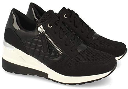 shoes&blues.es 53913-Zapatilla para Mujer, con Cuna, Cremallera de Adorno, y Cierre de Cordones, Primavera Verano 2021. Talla 39 Negro