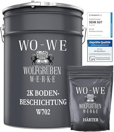 WO-WE 2K Epoxidharz Garagenfarbe Bodenbeschichtung W702 Reinweiss wie RAL 9010-2,5Kg