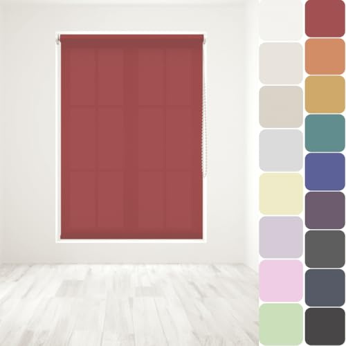 Straight Edge Dim-Out Roller Blind - Easy Fit Home Office - 240cm Width x 160cm Width Drop - Red