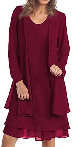 Cocila Boho Chic Dresses Maniche Lunghe da Donna in Chiffon con Cuciture nel Lungo Abito a Due Pezzi Abito Battesimo Maniche Lunghe
