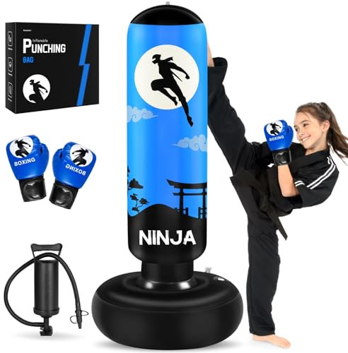 Esnowlee Boxsack für Kinder, hoher 168 cm, Geschenke für Jungen und Mädchen im Alter von 5–12 Jahren zum Üben von Karate, Taekwondo, MMA und zur Linderung von Pent-Up-Energie bei Kindern (Blau)