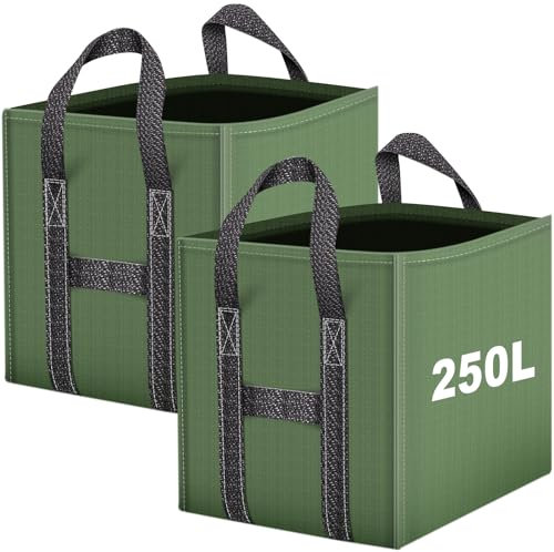IWTTWY Gartenabfallsack 2x 250L, Stabil Selbststehend Gartensack, robust & wasserdicht Laubsack Garten Sack Stabil Robust & Faltbar, Groß Abfallsack für Gras Laub Hecke Gartenabfall