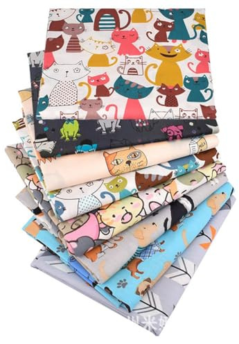 BrightGlow Paquete de tela patchwork de algodón, 8 unidades de 50 x 50 cm, para manualidades y coser mascotas