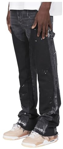 Foweknow Y2K Pantalon en jean pour homme Patchwork Slim Fit Denim Pantalon tendance délavé Pantalon de loisirs pour homme Imprimé Flare Cowboy Chino Pantalon Simplicité Polyvalent Pantalon d'extérieur