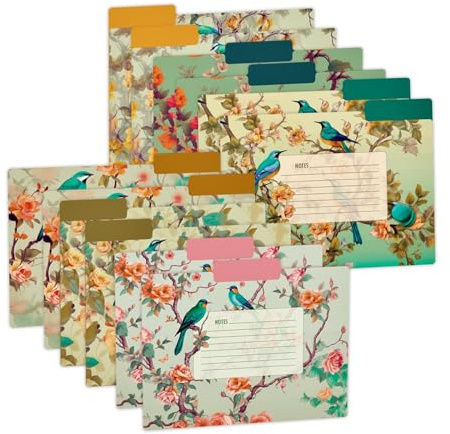 MARBOL Stores 12pcs Decorative File Folders Birds Desing Letter Size, with Notes, Cute Folders with Floral Branches,1/3 Cut Tab, Matte Paper Archival Colored