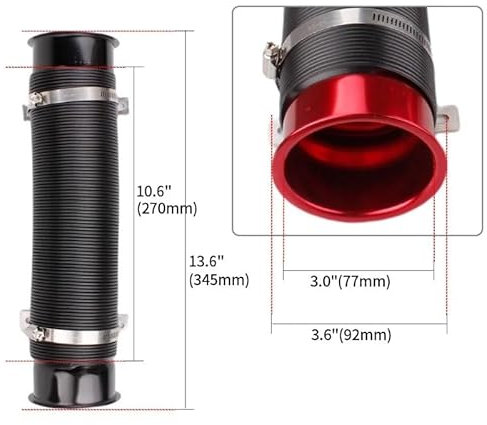 FWRCCMJ 1 pièces 76MM Voiture Air Froid Turbo Admission Tuyau d'admission réglable Flexible Conduit Tube Tuyau d'alimentation Froide Conduit Tuyau(Rot)