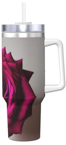 Black Blackgound Rose - Borraccia termica a doppia parete in acciaio inox, con manico e coperchio con cannuccia, 1,18 l