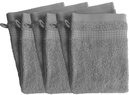 Lot de 6 Gants de Toilette - 100% Coton - 450 GR/m2 - Gris