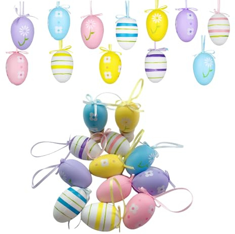 Uova di Pasqua Decorative, CIYIN 12 Pezzi Uova di Pasqua da Appendere, Ovetti di Pasqua, Uova per Albero di Pasqua Decorazioni