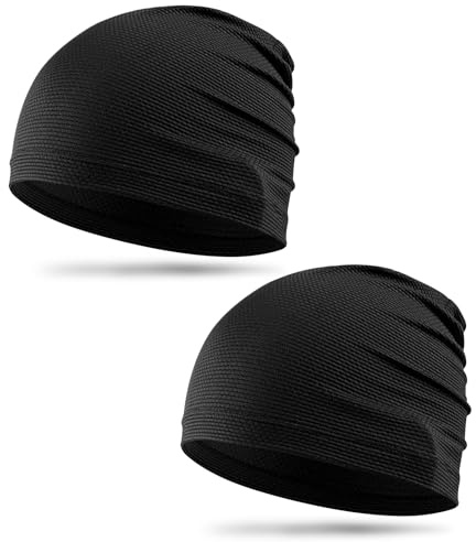 Bonnet de Course, 2pcs Skull Caps, Bonnet de Course Sport Homme Femme, Bonnets de Cyclisme, Idéale pour la Course à Pied, Le Ski, Le Cyclisme, l'Alpinisme, Le Fitness et Autres Sports (2 Noirs)