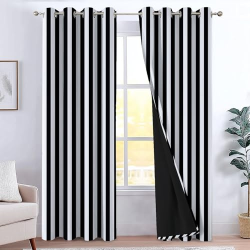 CozyRest Curtains for Living Room Super Soft Thermal Insulated Black And White Vertical Striped Pattern UV protection Eyelet Blackout Curtains W 46 x L 90 2 Panels