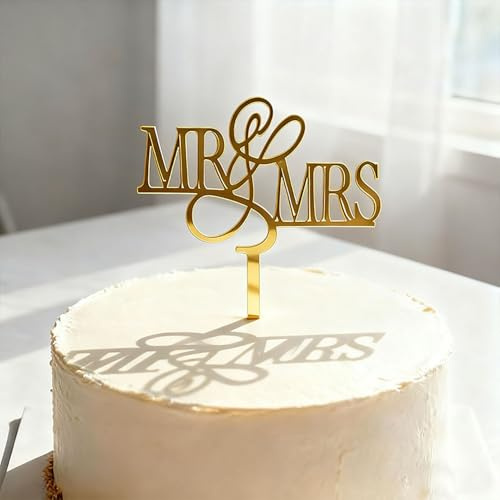Mr and Mrs Cake Topper, Bride and Groom Sign Cake Decoration Wedding/Engagement Cake Toppers Decoration, Mirror Gold Acrylic (Gold1)