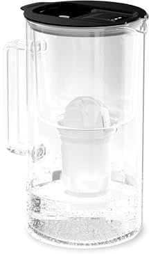 Wessper carafe filtrante verre 2L avec compteur LED, filtre classic Noir | carafe filtrante d'eau, pichet en verre, carafe eau compacte avec 2 cartouche filtrante à charbon actif, sans BPA