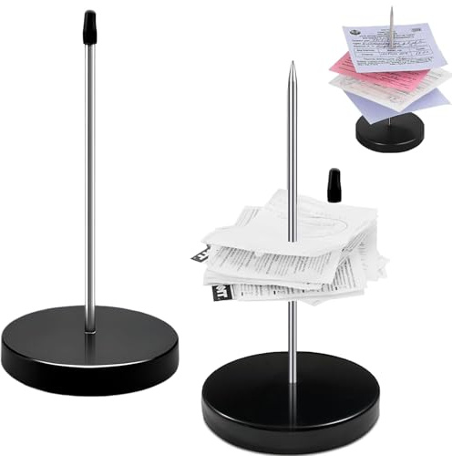 Pique-Note en Métal,2 PCS Attache Mémos, Porte Mémo pour Factures Facture Aiguille avec Rond Support Base Fourche Ticket de Caisse pour Restaurant Cuisine Bureau Hôtel