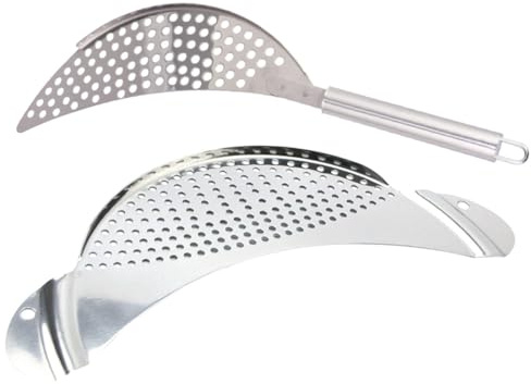 HOMOBABE Passoire à Casseroles en Acier Inoxydable 2 Pièces, Passoire à Pâtes Demi-lune, Outil Cuisine Pratique et Anti-corrosion, Égouttoir pour Poêles et Casseroles, Usage Alimentaire,