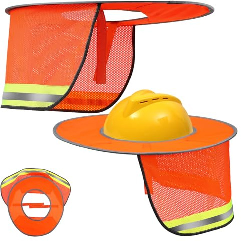 MOBUTOFU Cubierta para Sombrero de construcción en Tejido y plástico, Visera Solar para Casco de Seguridad, 2 Piezas Amarillas, ala Completa, Uso en construcción y Actividades al Aire