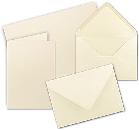 DIN B6 vikbart kort-set med kuvert | 115 x 170 mm | perfekt för inbjudningskort, bröllop, dop, kommunion, bekräftelse | formstabil | lämplig för skrivare 50 Sets 81-Vanille