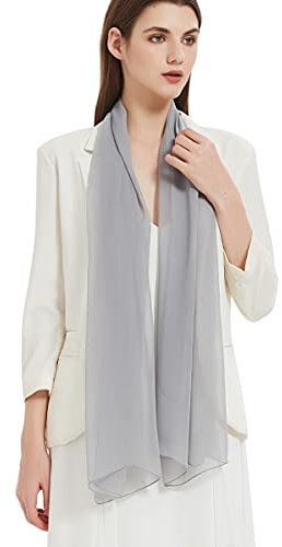 PANTONIGHT Long Chiffon Sheer Scarf For womens (055 plain gray)