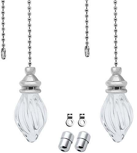 SPTwj 2 Pack Light Pull Chain Extension with Ball Chain 100cm Length for Bathroom Toilet Light/Ceiling Light Fan Switch Weight Blind Pull Cord Handle Chrome with Crystal Pendant