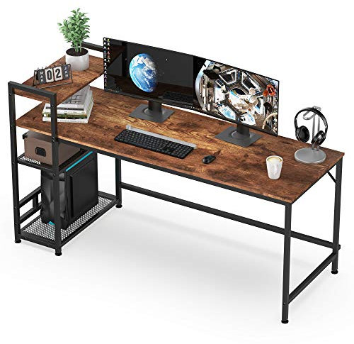 HOMIDEC Desk, 160x60cm Computer Desk with Bookshelf, Study Desk with 4 Tier DIY Storage Shelves Writing Table for Home Office Bedroom