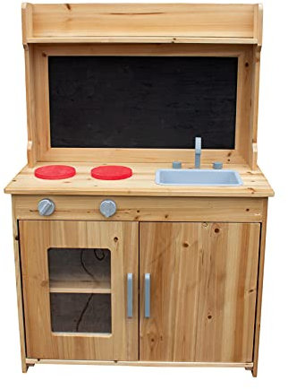 MV Sports HEDSTROM Kids Wooden Mud Kitchen | Junior Cook Outdoor Imaginative Play Set with Cupboards, Stoves & Water Sink | Chalkboard for Recipes & Storage Shelves | Ages 3+