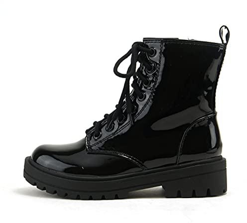 Soda FIRM - Lug Sole Combat Ankle Bootie Lace up w/Side Zipper (Black Patent, numeric_11)