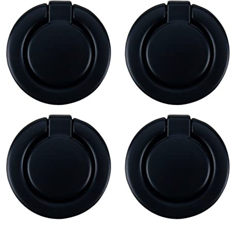 Pastlla 4 tiradores de anillo empotrado redondos empotrados, tiradores de tirador para dedos, tiradores ocultos de puerta de cajón, aleación de zinc, centros de agujeros de 1.37 pulgadas (negro mate)