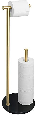 SAYAYO Porte Papier Toilette sur Pied Distributeur Papier Toilette Rangement Papier Toilette, Base en Verre Trempé et Tige en Acier Inoxydable pour Salle de Bain, Doré, EGKN220LD-2-GB