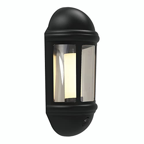 4lite Outdoor Half Wall Lantern (Black) 400lm Warm Light IP65 Rated LED Integrated 8W Motion Sensor Exterior Wall Lamp - 4L2/3417-4Yr Guarantee