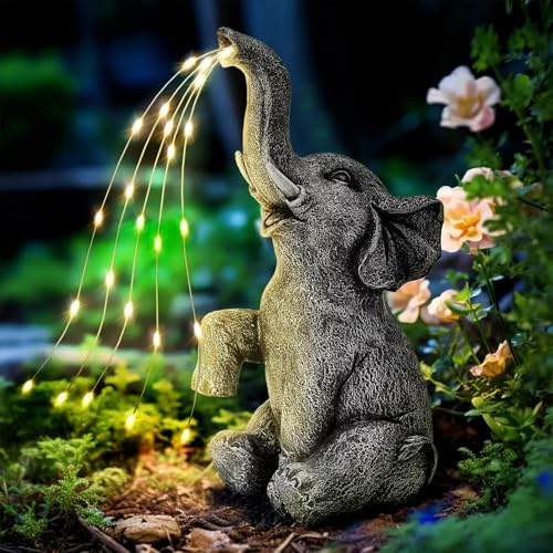 YATOSEEN Estatuas de Elefante con Luces Solares con Efecto de Riego, Adornos de Jardín, Figuras de Elefante al Aire Libre Decoraciones, Inauguración de la Casa para Patio, Césped, Porche, Balcón