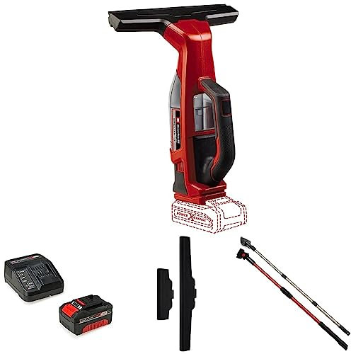 Einhell Akku-Fensterreiniger BRILLIANTO Power X-Change (18V, 28 cm lange Saugdüse, streifenfreie Reinigung, inkl. Sprühflasche mit Mikrofasertuch, 4,0 Ah Akku, Ladegerät, Düsenset, Teleskopstangenset)