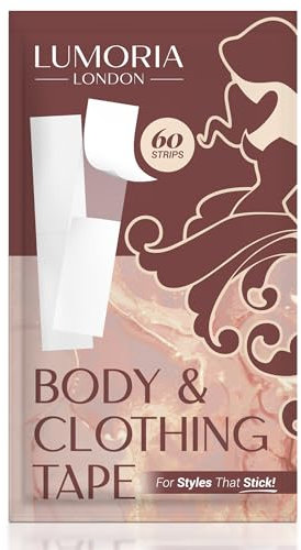 LUMORIA Double Sided Body Tape for Clothes (60 Pack) - Tranparent Fashion Tape for Women, Strong Hem Support Extra Adhesive