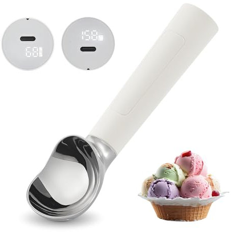 Paletta per gelato riscaldata, ricaricabile, con display a LED, riscalda fino a 70 °C, per gelato duro, facile per anziani e bambini, impermeabile IP67 (bianco)