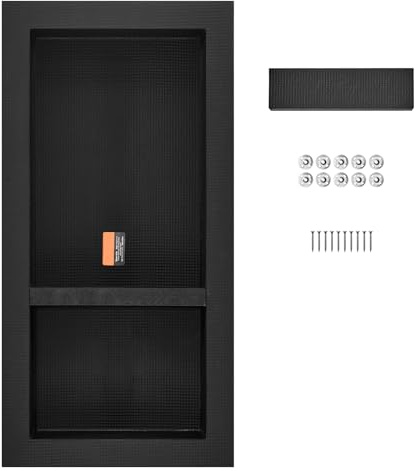 VEVOR Shower Niche Ready for Tile 16 x 32, Double Shelf Organizer, Square Corners Wall-inserted Niche Recessed, Sealed Protection Modern Soap Storage Niche for Shower Bathroom, Black