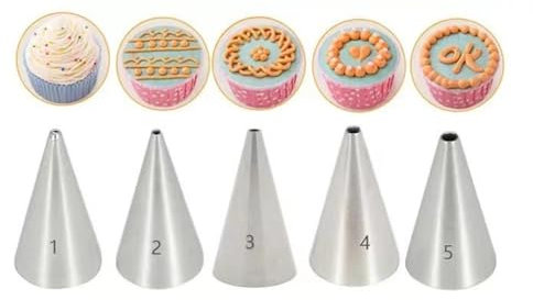 5 Pcs Writing Piping Nozzles Set (1, 2, 3, 4 & 5) Icing Nozzles, Piping Tips for Decorating Cookies, Pastries, Cakes, Cupcakes Compatible with Piping Bags