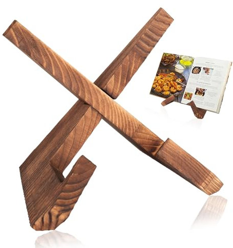 Tenbrachian Wooden Recipe Book Stands for Kitchen Cookbook Holders, Cook Book Stands for Kitchen, Wooden Cookbook Stand Kitchen, Farmhouse Rustic Recipe Holder for Reading Book Display(Brown)