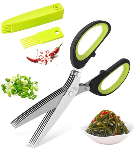 Tijeras De Cocina Con 5 Cuchillas - Tijeras Múltiples De Acero Inoxidable, Cortador De Hierbas, Tijeras Multiusos Para Carne, Cortador De Chalotes, Tijeras De Seguridad, Tijeras Para Hierbas Para Verd