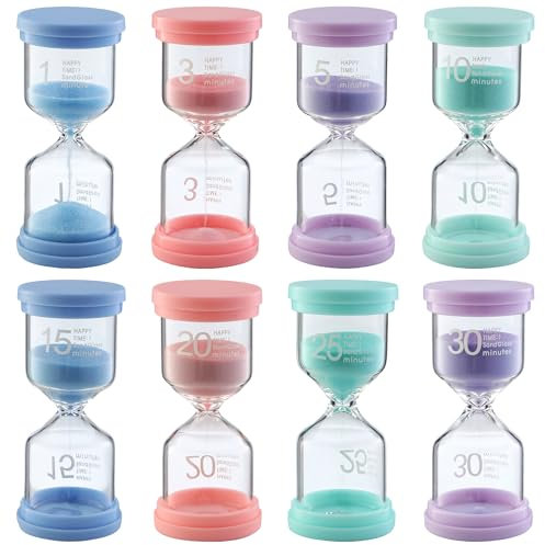 8 Stück Sanduhren Set für Kinder, Buntes Sanduhr Kinder Set 1/3/5/10/15/20/25/30 Minuten, Time Timer Kinder für das Leben der, Lernen, Spiel Timing, Kreative Geschenke, Die Dekoration im Home Office