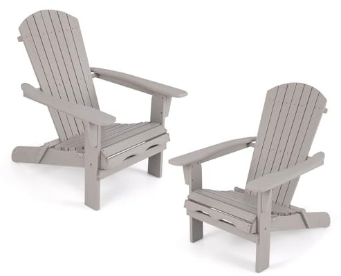 COSTWAY Adirondack Stuhl klappbar, 2er Set, Adirondack Chair aus Holz, Gartensessel mit hoher Rückenlehne & Breiten Armlehnen für Garten, Terrasse, 180 kg Tragfähigkeit, Grau