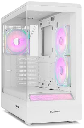NOX Xtreme Products Hummer Signal – ATX-Mid-Tower | M-ATX, ARGB Frameless Hartglas, GPU-Support bis 420 mm, Magnetischer Staubfilter, Platz für 9 Lüfter, 3×120 mm inklusive, Weiß