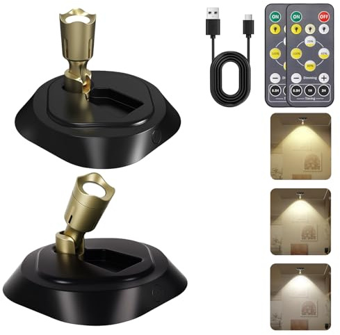 Focos LED Interior, 2 Pack Lámpara de Pared, Aplique Pared Interior Orientable, Aplique de Pareds con Control Remoto, 3000K/4000K/6000K, Foco LED para Exhibición de Armario, Pintura, Ilustraciones