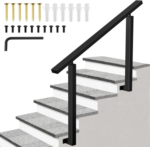 Treppengeländer Außen 2–3 Stufen, Geländer Treppe Außen, Handlauf Schwarz Metall Matte 100cm, Winkelverstellbar Handläufe für Treppe, Eingangsgeländer Innen Außen Brüstung Balkon Veranda