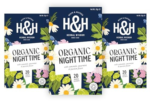 Heath & Heather Night Time Tea Bags – 3-Pack Gift Set | Chamomile, Spearmint & Passion Flower Herbal Blend | Calming Caffeine-Free Bedtime Tea