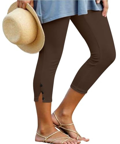 CGGMVCG Legging capri taille haute extensible pour femme - Pantalon de yoga 3/4 - Collants de course à pied pour femme - Avec fente latérale - Legging de sport court