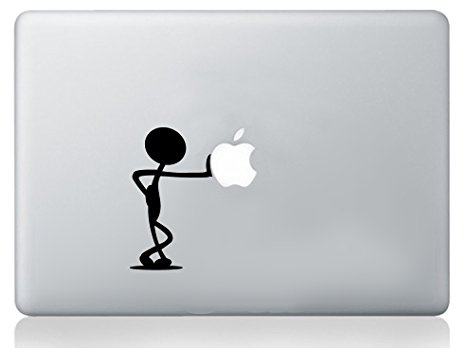 Man Pushing Apple Stickers MacBook Laptop Dekal Konst Grafisk Vinyl Rolig Väggmålning