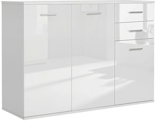 HOMCOM Armadietto da Ufficio 3 Armadietti 2 Cassetti Legno 106x35x76cm Bianco