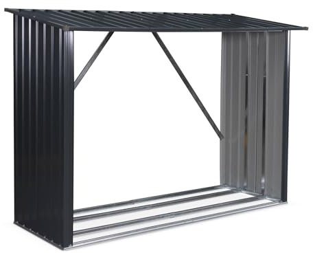 Alice's Garden - Bûcher en métal de 80 x 215 x 155 cm. Gris Anthracite - Épicéa - abri bûches en Acier galvanisé. 2 stères
