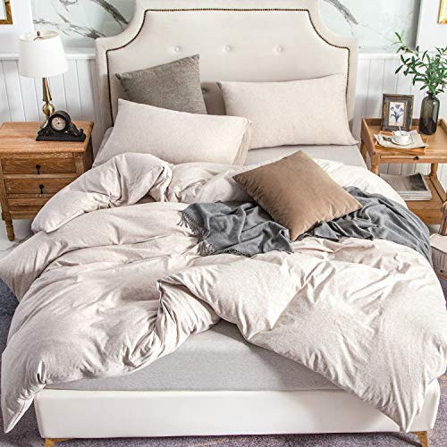 PURE ERA Jersey Knit Duvet Cover Set 100% T-Shirt Cotton Super Soft Comfy 3pc Bedding Set with Zipper Closure (Heather Beige, King)