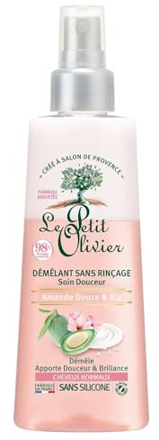 LE PETIT OLIVIER - Spray Démêlant Soin Douceur - Sans Rinçage - Amande Douce & Crème de Riz - Démêle, Apporte Douceur & Brillance - Cheveux Normaux - Sans Silicone - Fabriqué en France - 150 ml